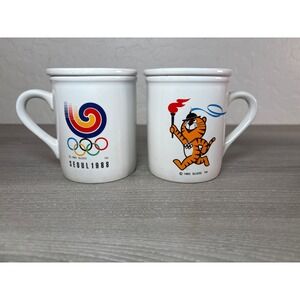 1988 Seoul Olympics Souvenir Mug Set Hodori Tiger Mascot with Lids